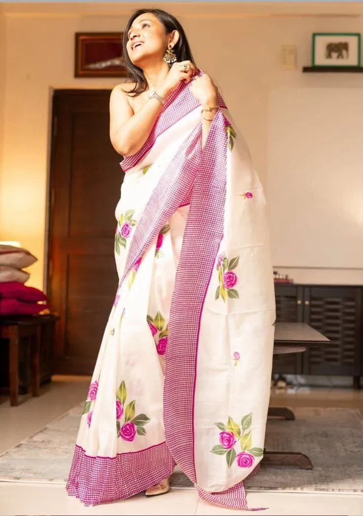 MG 512 Plain Linen Digital Printed Designer Saree Wholesalers In Delhi
